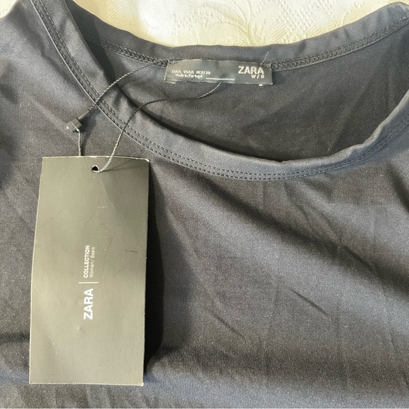 ZARA Women's Basic Poly Blend Black 3/4 Sleeve Crew Neck Dress Size Large - Picture 6 of 9